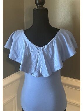 Free People Light Blue Ruffle Off-Shoulder Tank